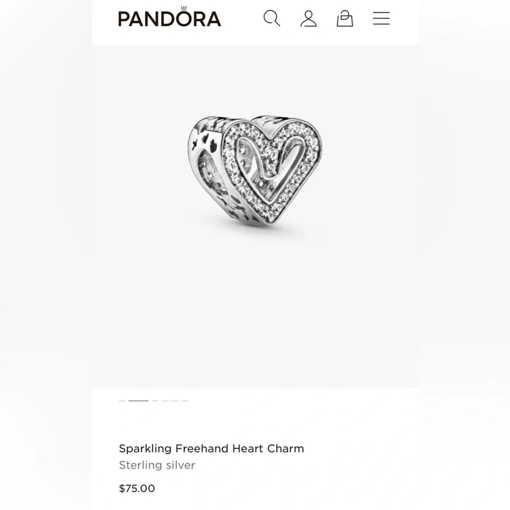 Authentic Pandora Sparkling Freehand Heart Charm - Picture 6 of 6